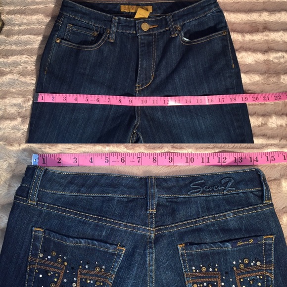 Seven7 Flare Leg Jeans Embellished Pockets Size 6 - Picture 8 of 8